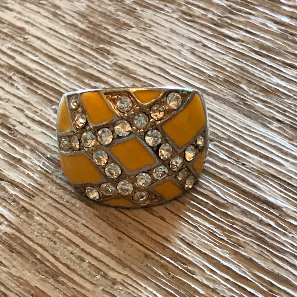 Enamel Rhinestone Statement Cocktail Ring In Bright Yellow - Picture 2 of 10